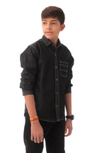 Black denim shirt with contrast stitching