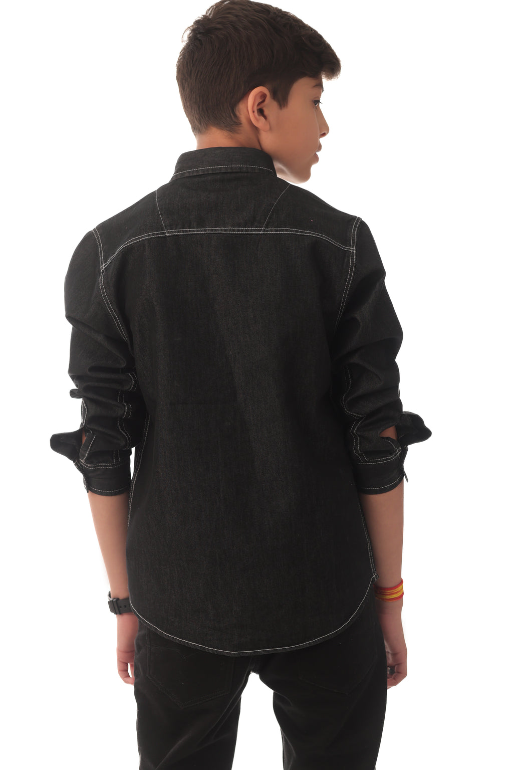 Black denim shirt with contrast stitching