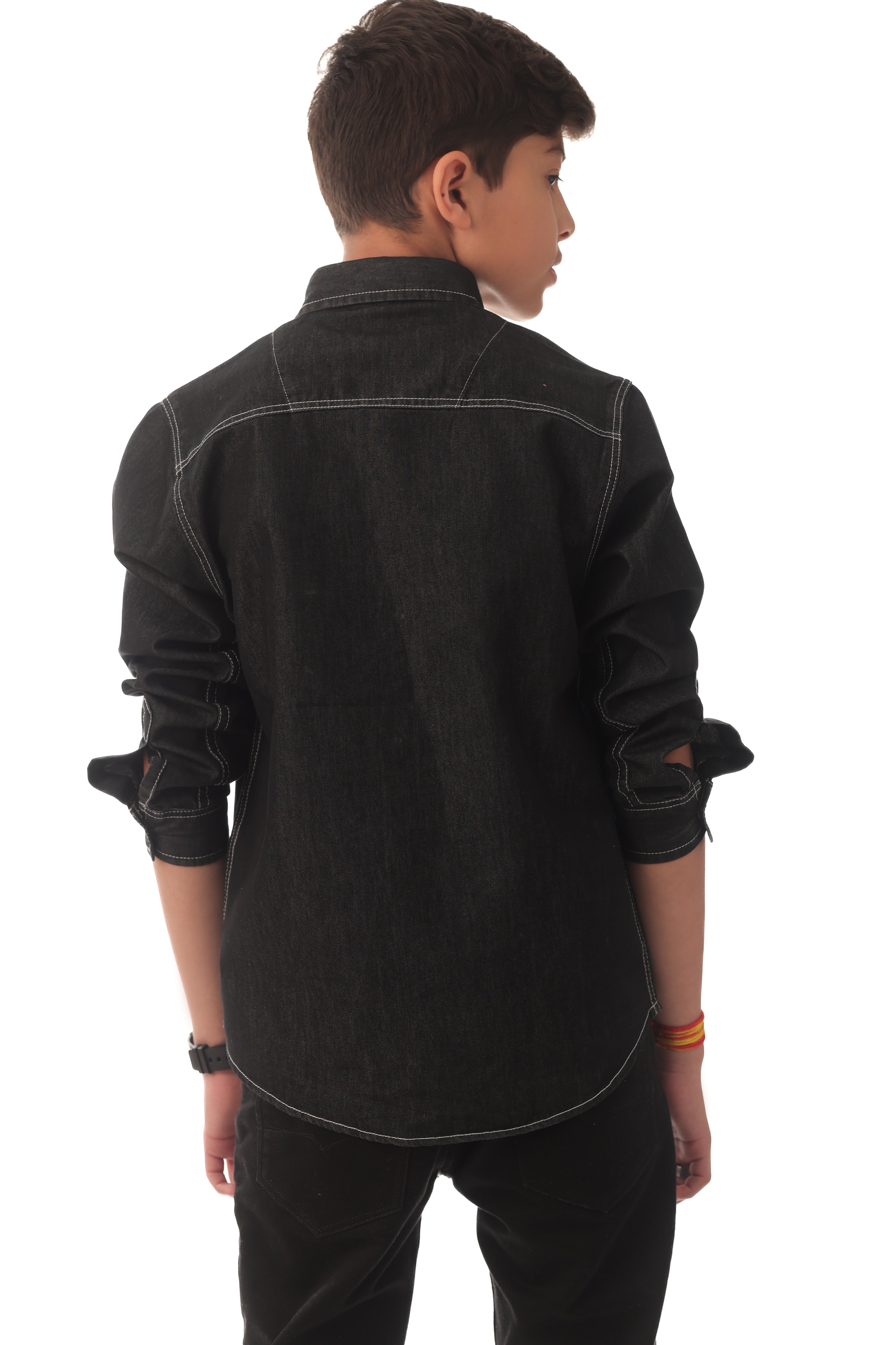 Black denim shirt with contrast stitching