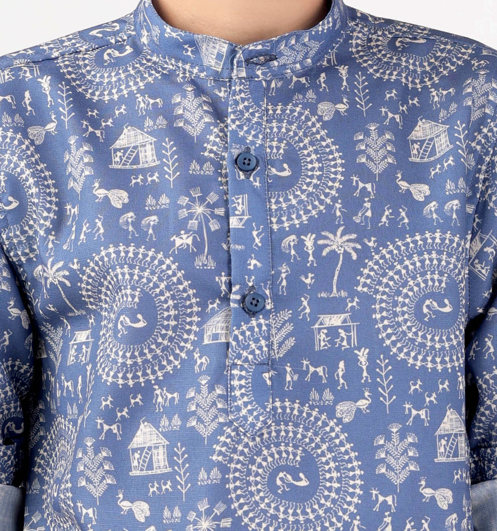 Stylish kurta with intricate white ethnic motifs