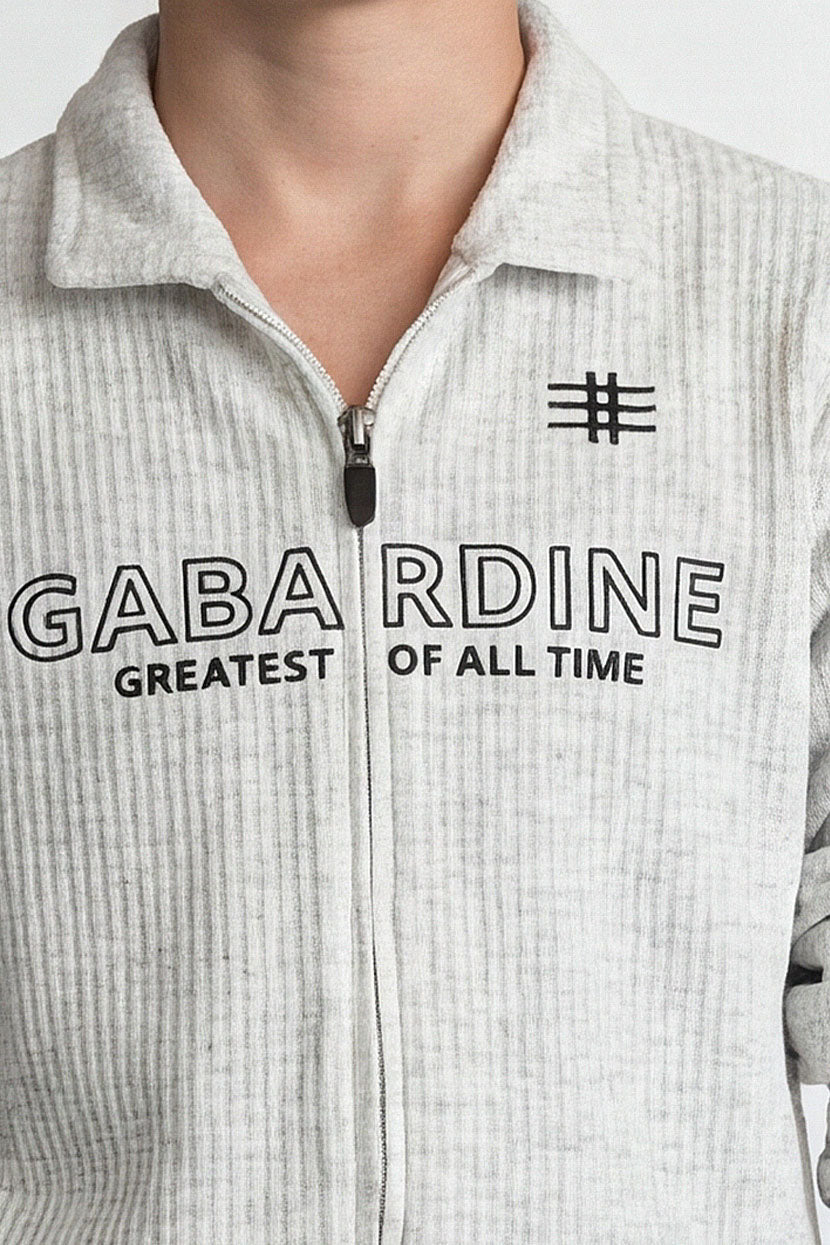 Casual zip-up sweatshirt.